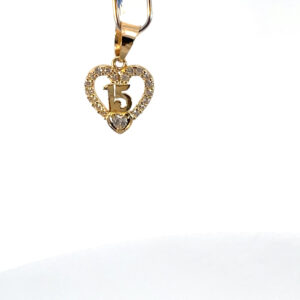 Dije de oro 10k Corazón abierto 15 con piedras