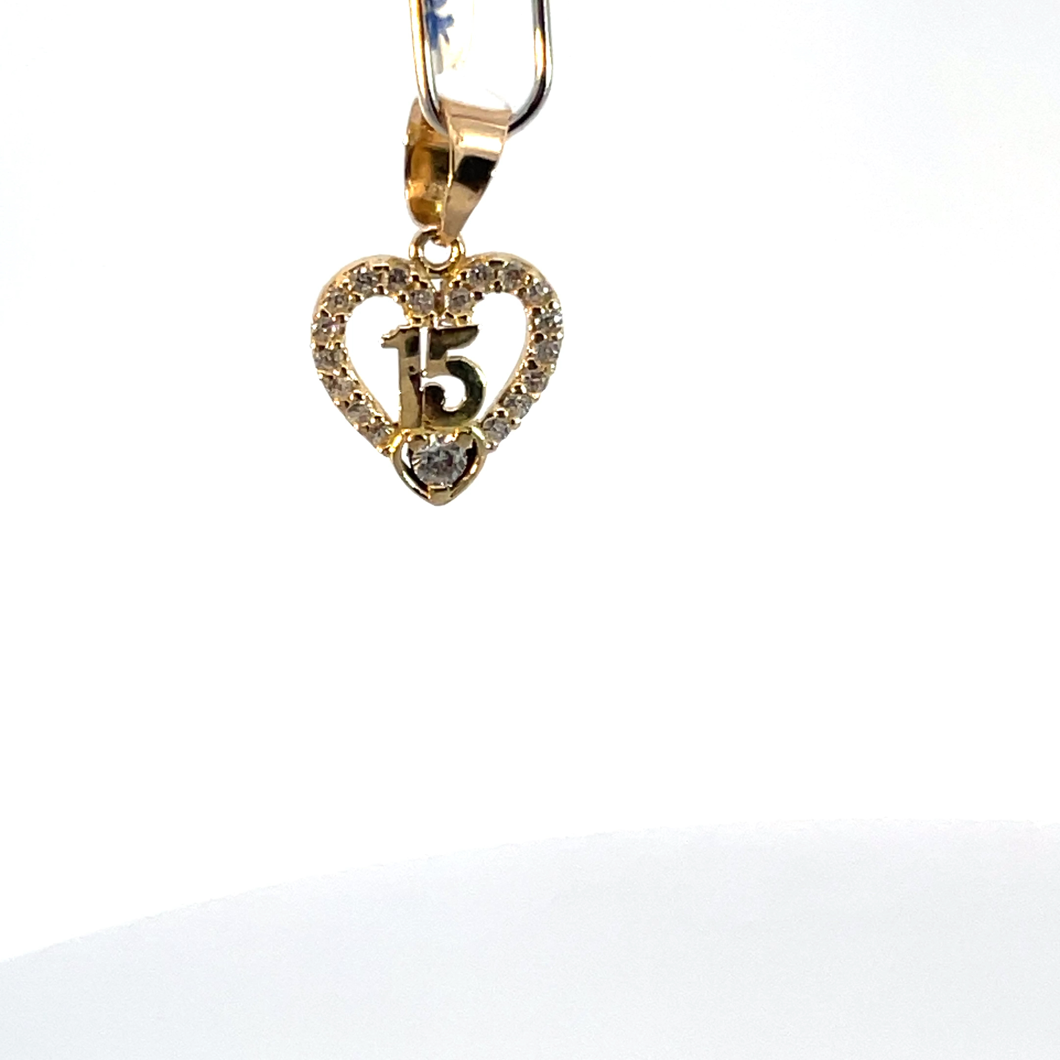 Dije de oro 10k Corazón abierto 15 con piedras - Imagen 2