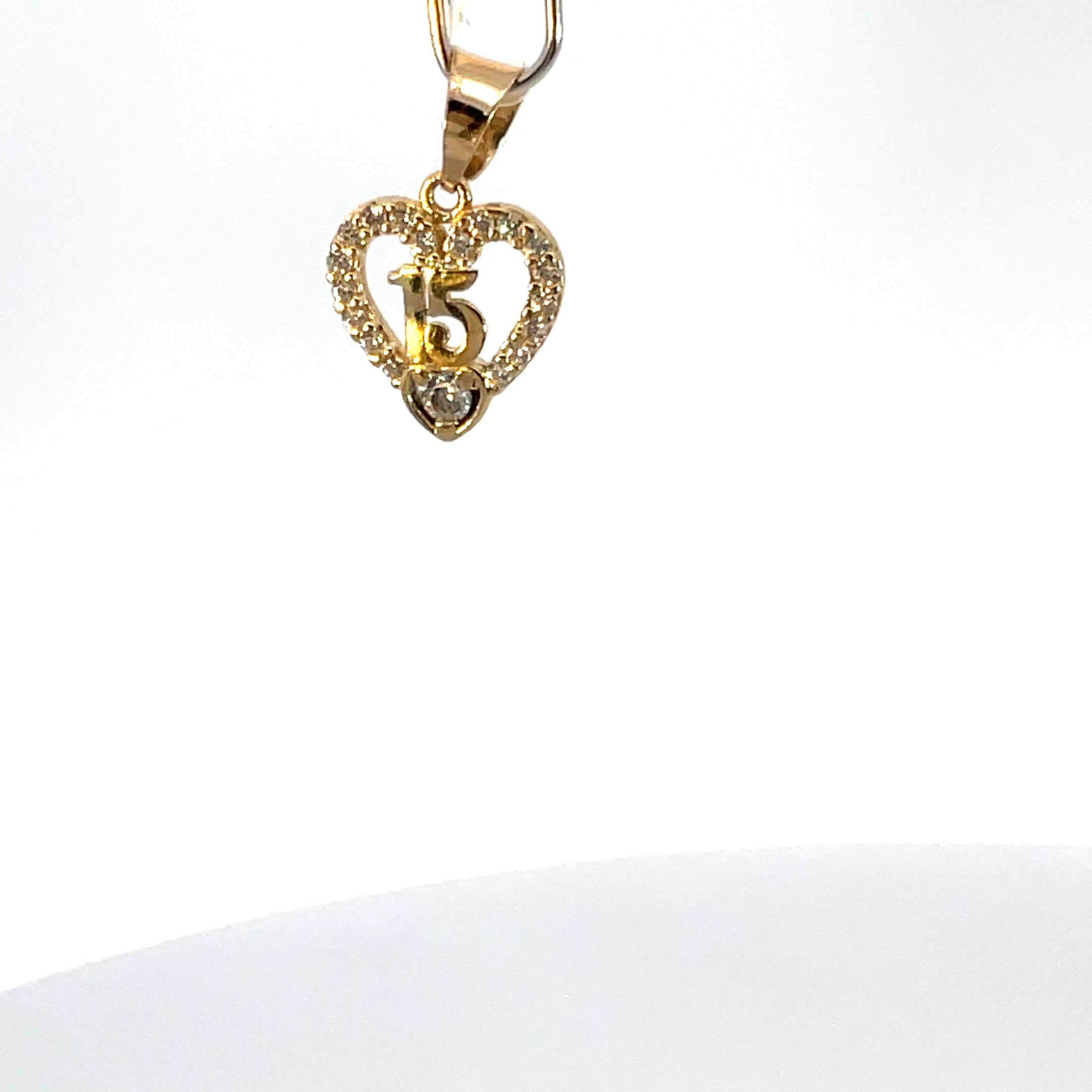 Dije de oro 10k Corazón abierto 15 con piedras - Imagen 3