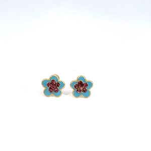 Broquel de oro 10k Flor celeste con piedras 6mm