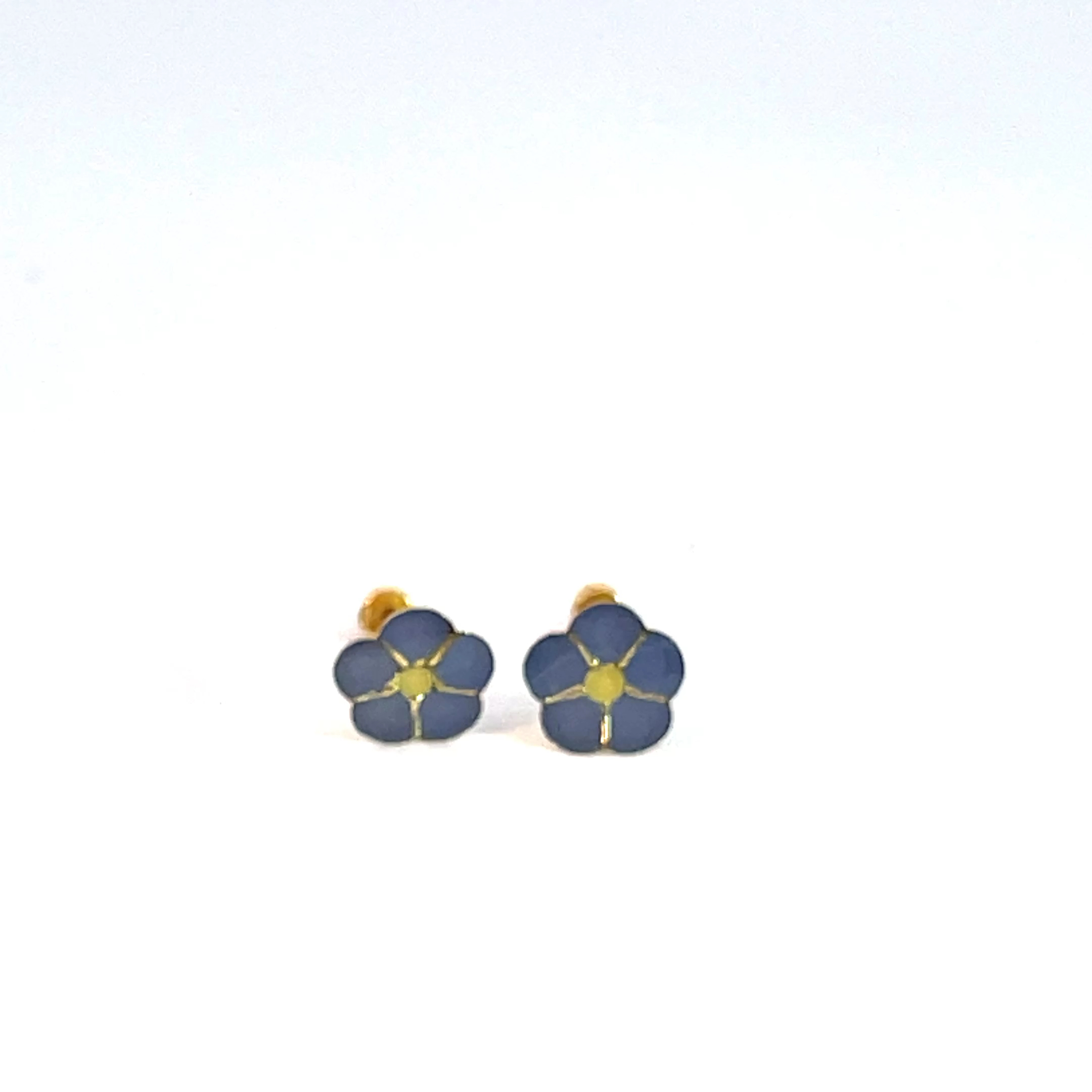Broquel de oro 10k Flor azul 6mm