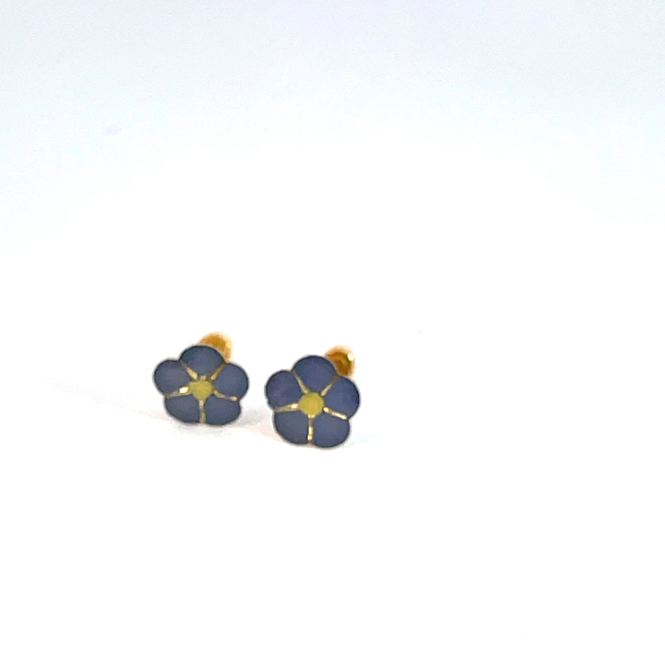 Broquel de oro 10k Flor azul 6mm - Imagen 3