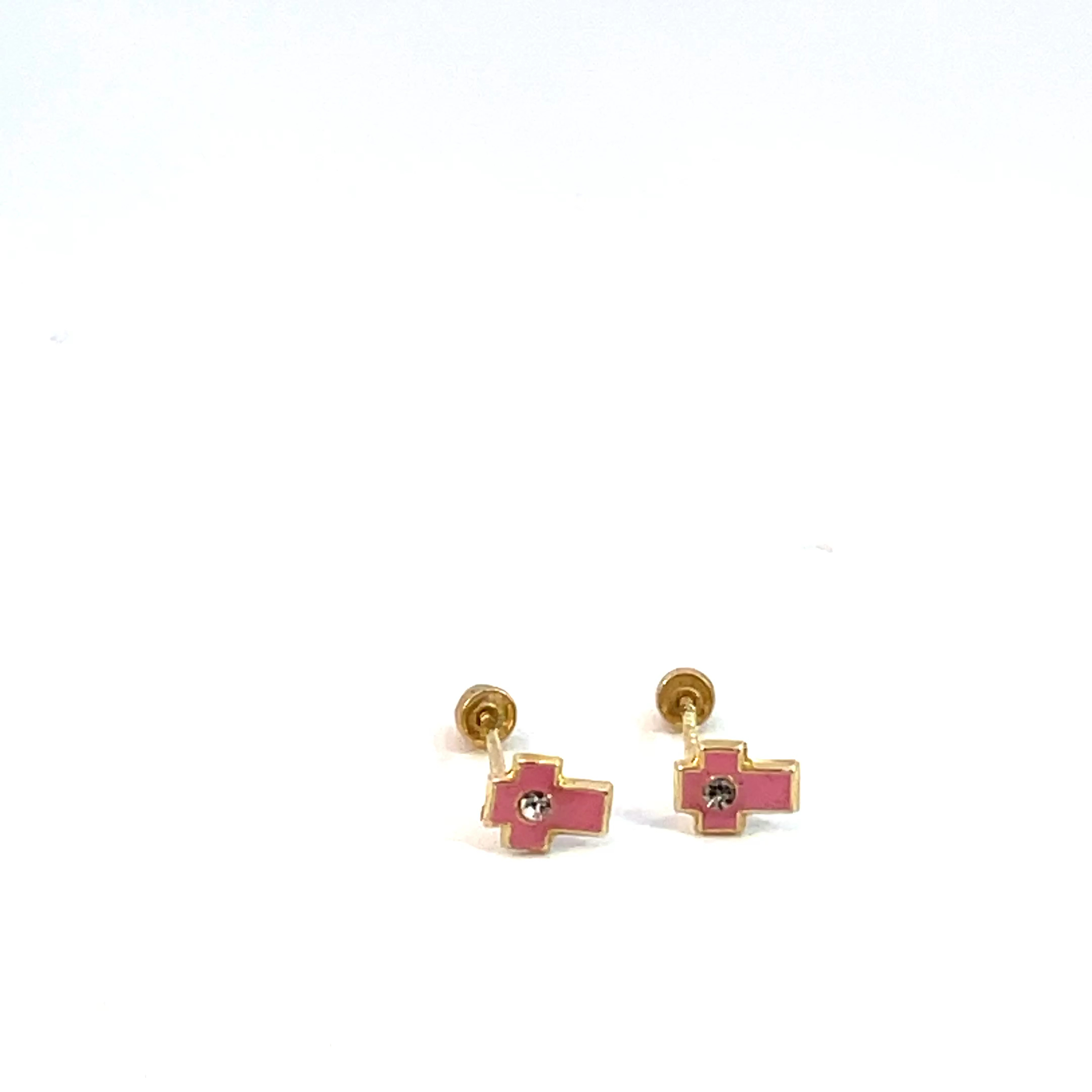 Broquel de oro 10k Cruz rosa con piedra 4mm - Imagen 2