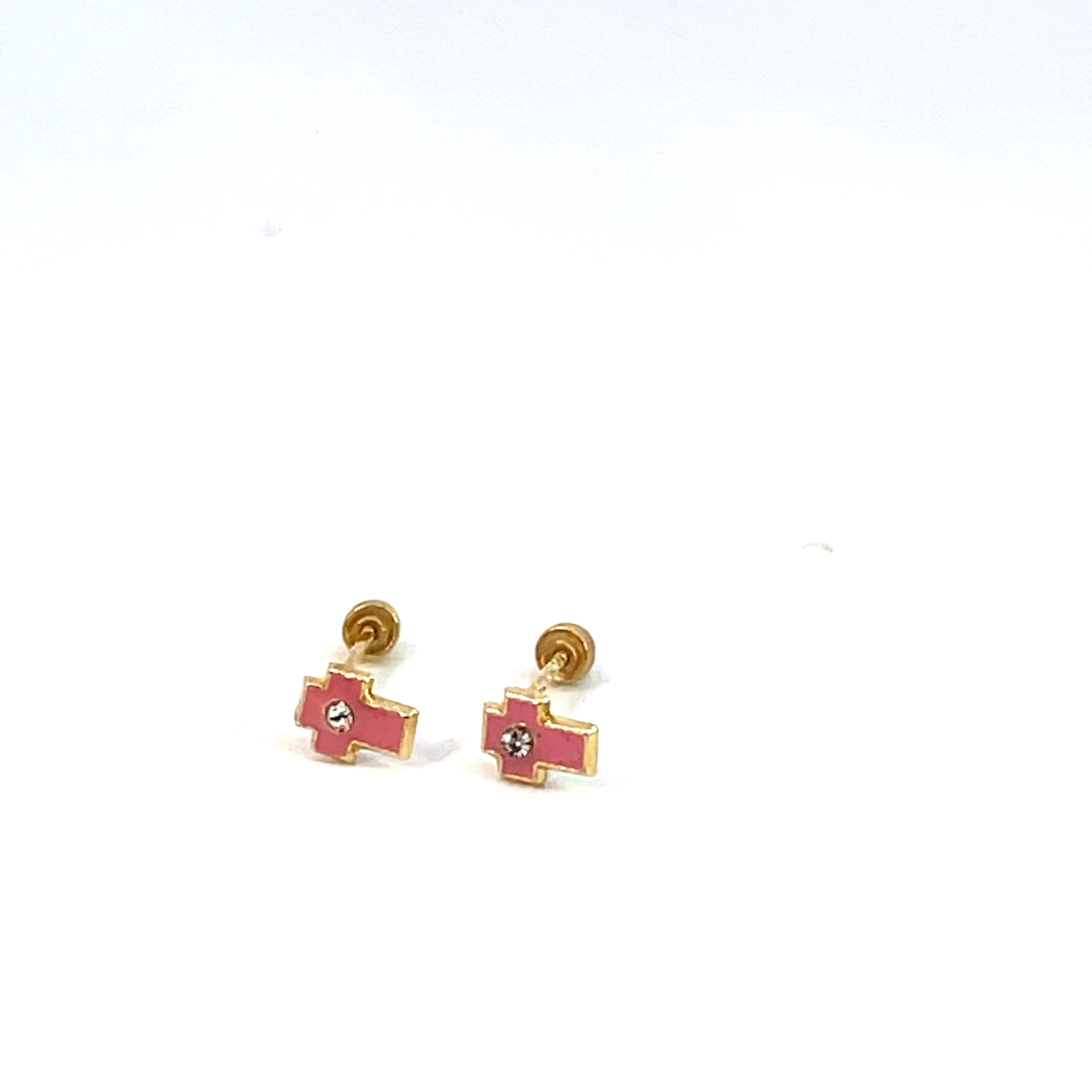 Broquel de oro 10k Cruz rosa con piedra 4mm - Imagen 3