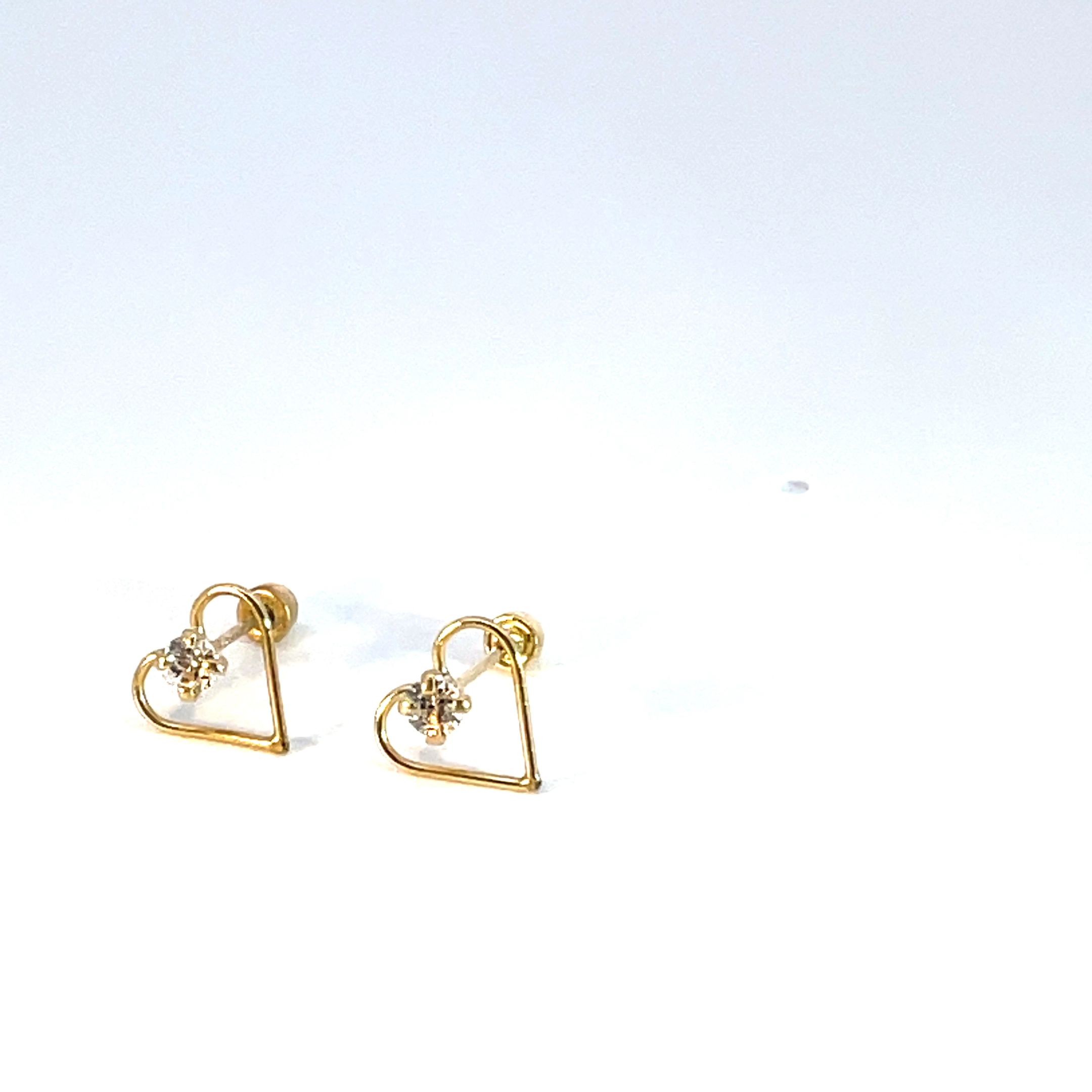 Broquel de oro 10k Corazón calado con piedra 5.5mm - Imagen 3