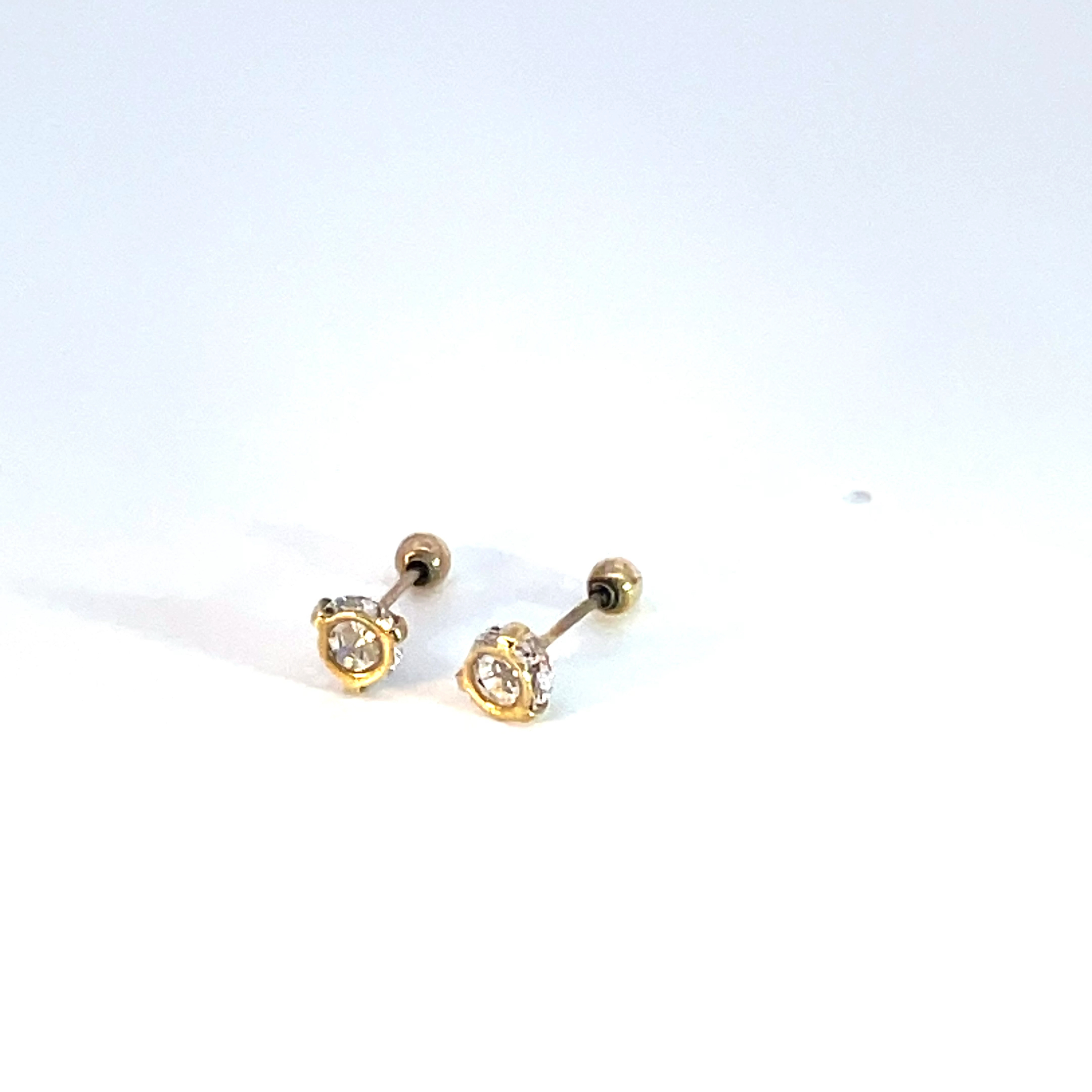 Broquel de oro 10k Bisel piedra blanca 3mm - Imagen 3
