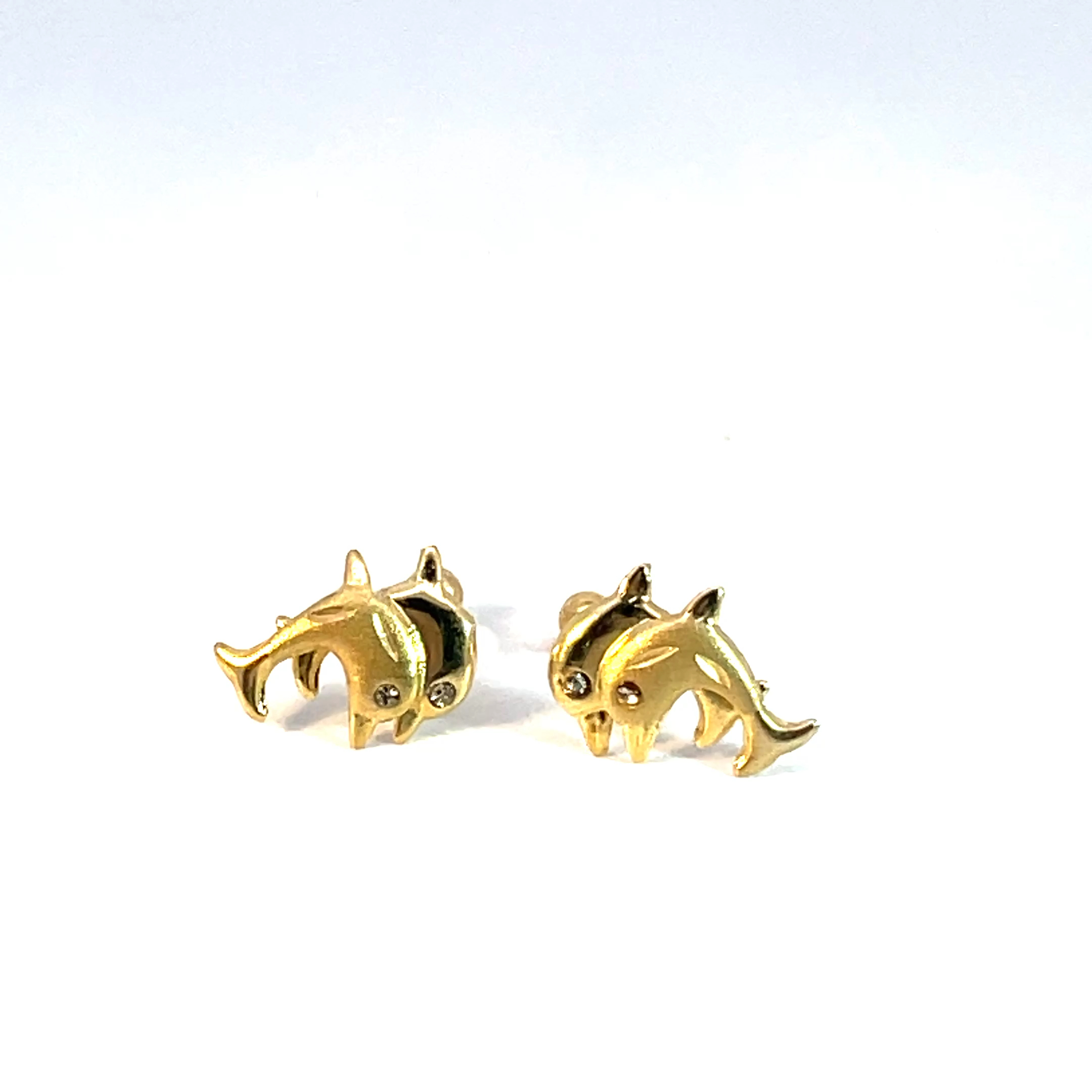 Broquel oro 10k Delfines con piedra 9mm