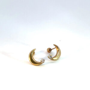 Broquel de oro 10k Luna creciente con piedra 8.5mm