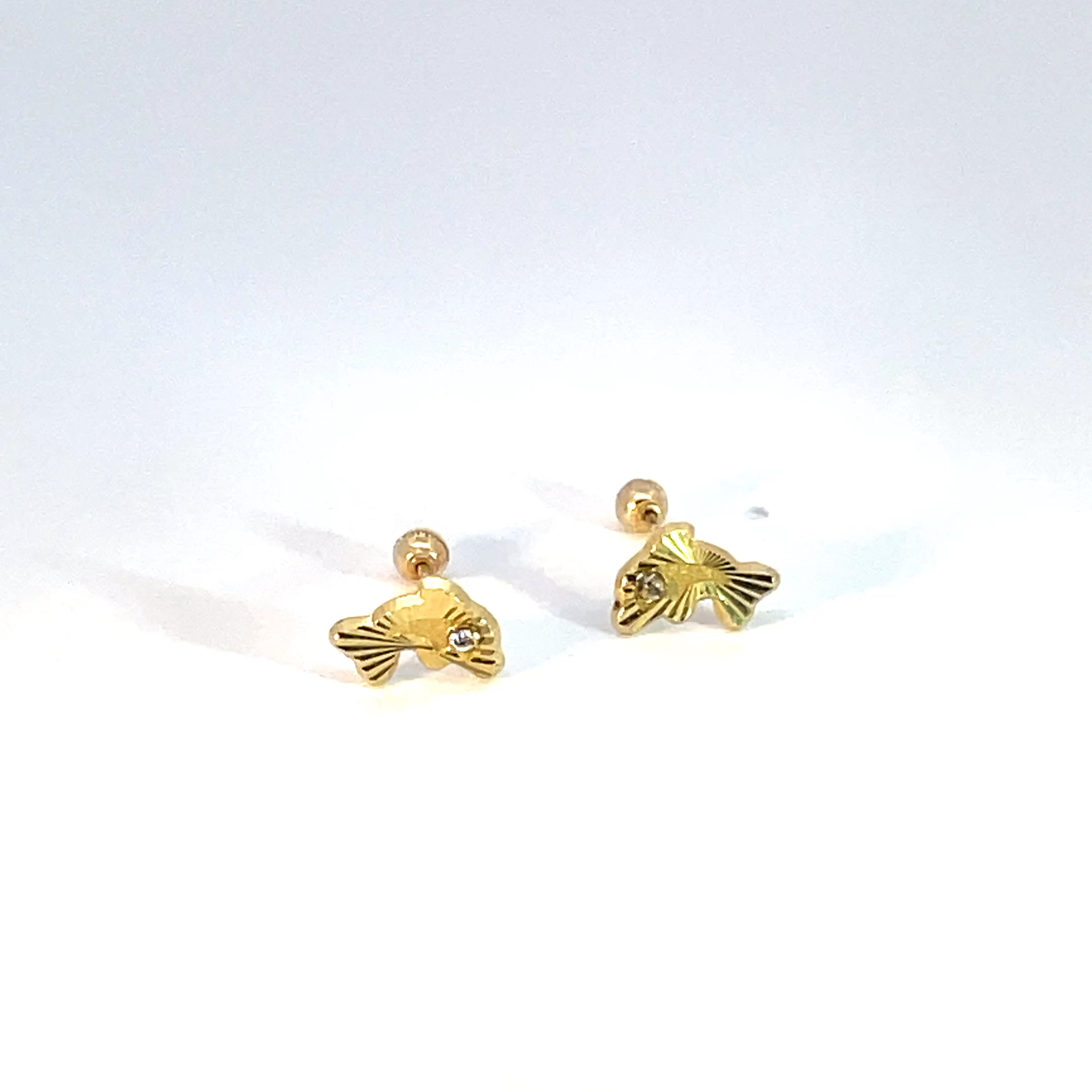 Broquel de oro 10k Pez con piedra 4mm