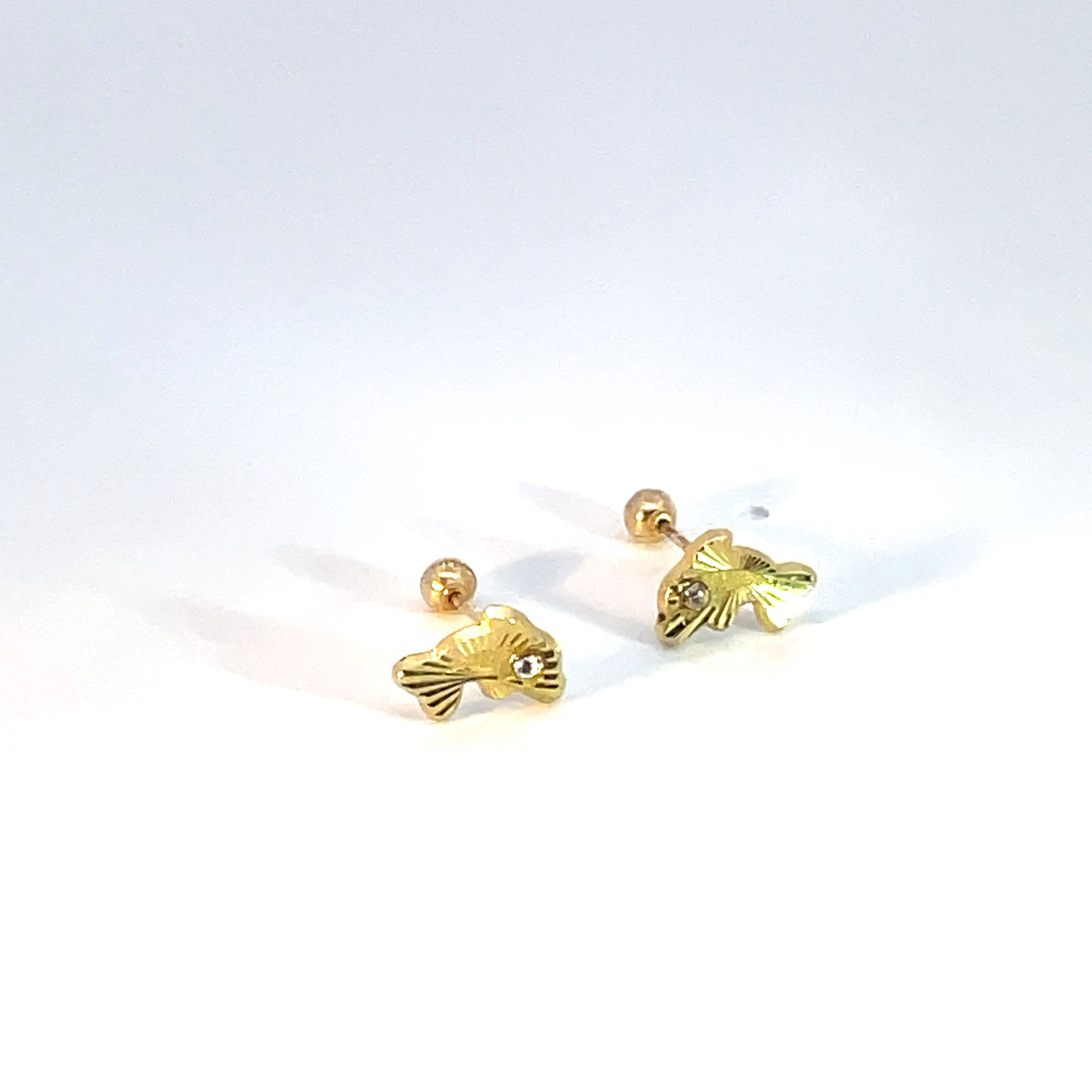 Broquel de oro 10k Pez con piedra 4mm - Imagen 2