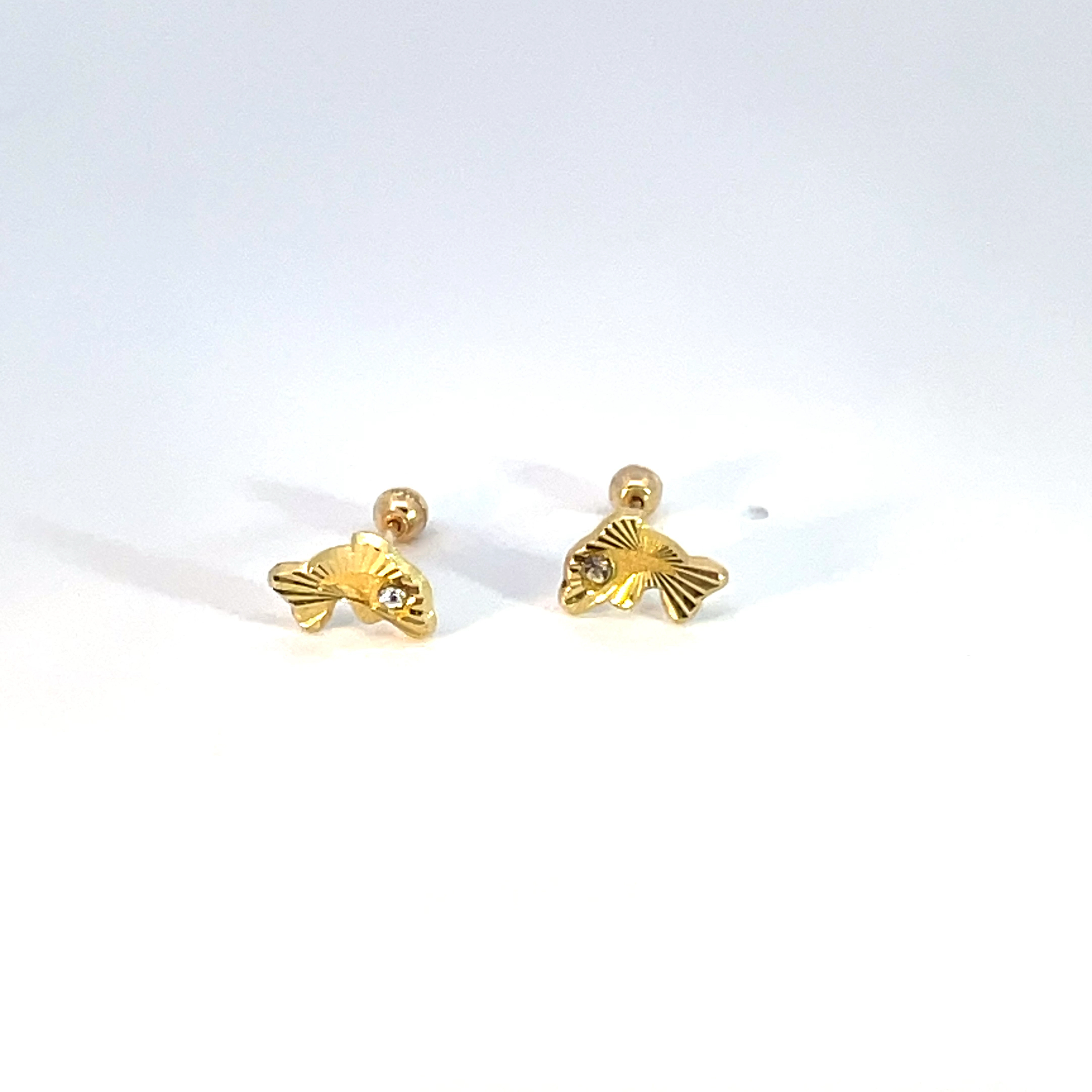 Broquel de oro 10k Pez con piedra 4mm - Imagen 3
