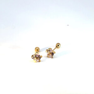 Broquel de oro 10k Flor con piedra lila 4mm
