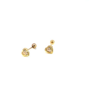 Broquel de oro 10k Corazón con piedra 3mm