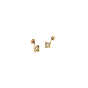 Broquel oro 10k Bisel cuadrado con piedra 2mm