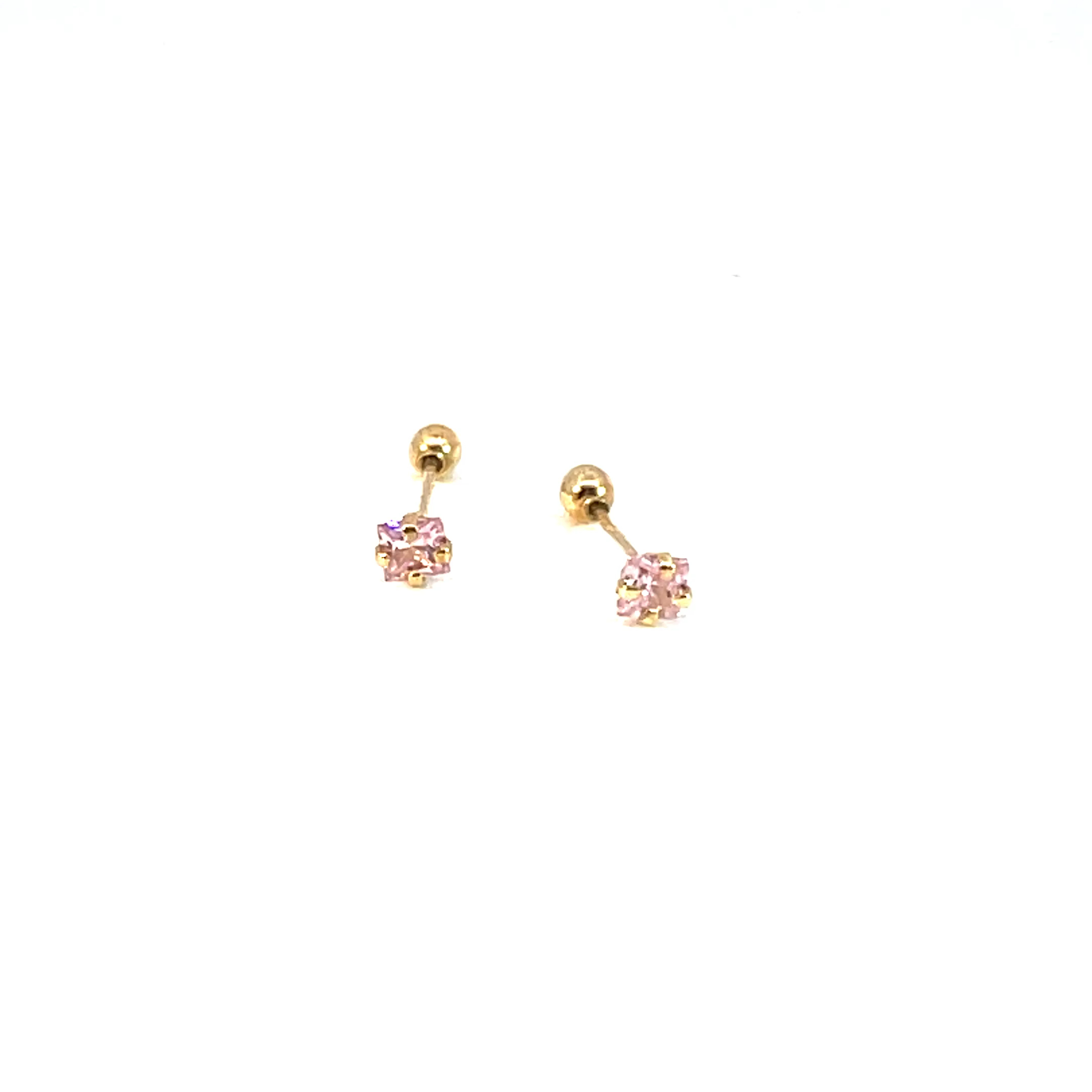 Broquel oro 10k Sin bisel piedra redonda rosa 2mm