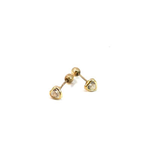 Broquel de oro 10k Corazón con piedra 2mm