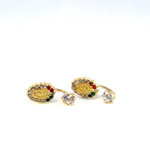 Broquel de oro 10k Virgen de Gpe con piedras 6mm
