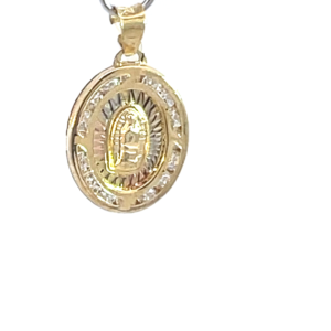 Dije de oro 10k Medalla Virgen de Guadalupe con piedras