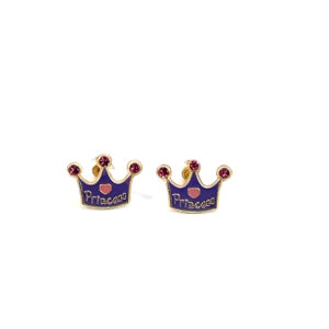 Broquel de oro 10k Corona morada con piedras 6mm