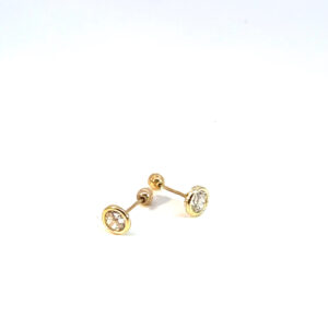 Broquel de oro 10k Bisel con piedra redonda blanca 3mm