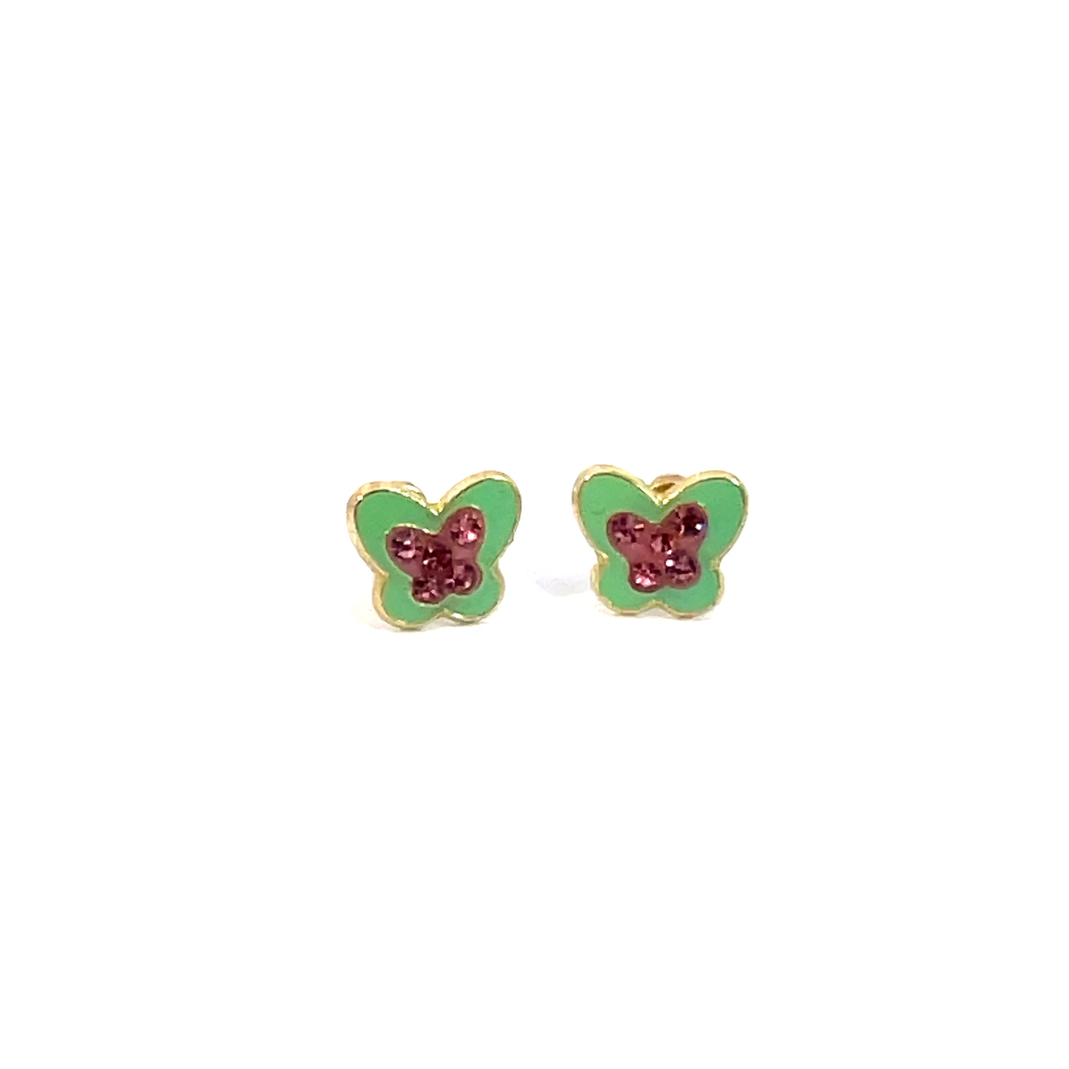 Broquel de oro 10k Mariposa verde con piedras 5mm - Imagen 2
