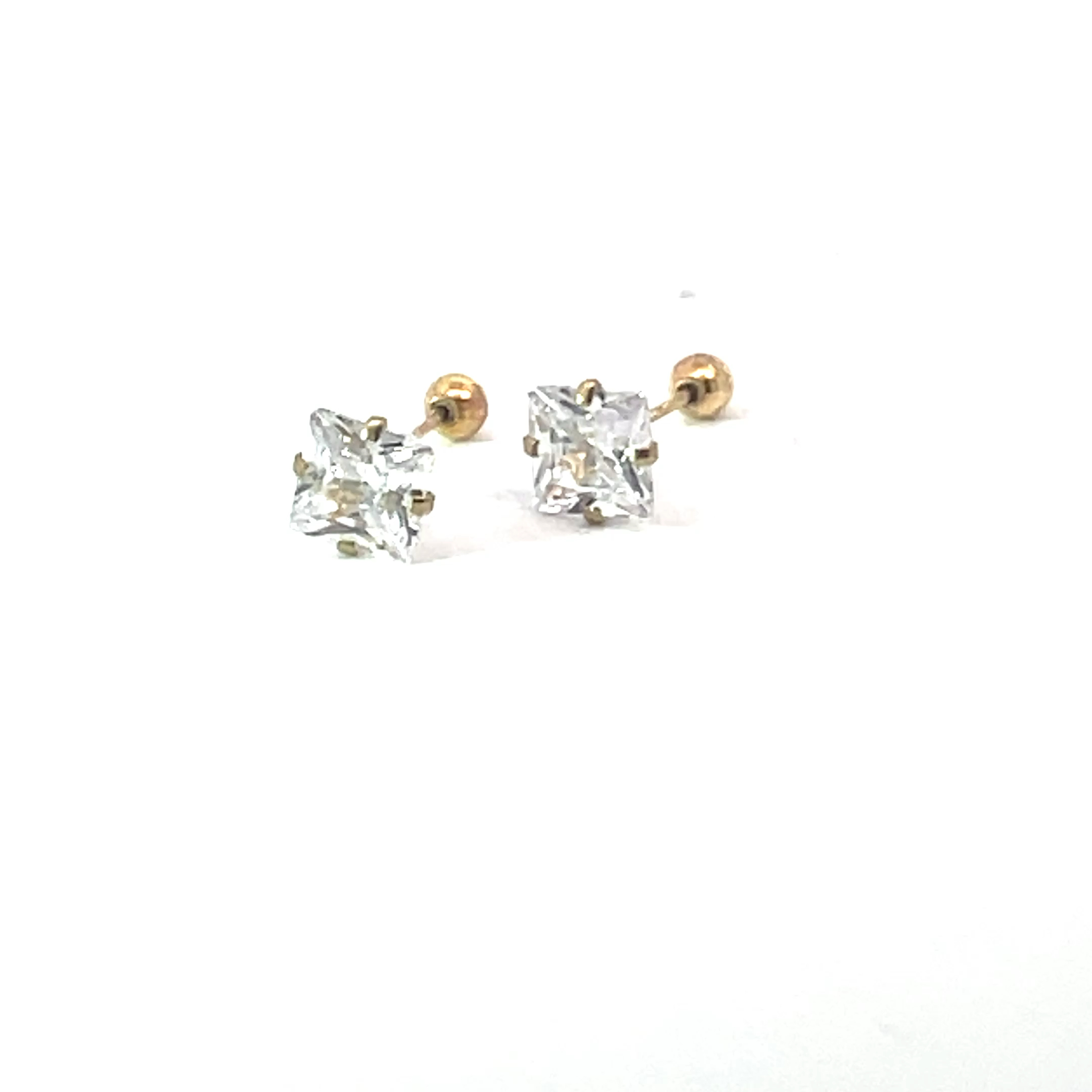Broquel oro 10k Sin bisel piedra cuadrada blanca 4mm