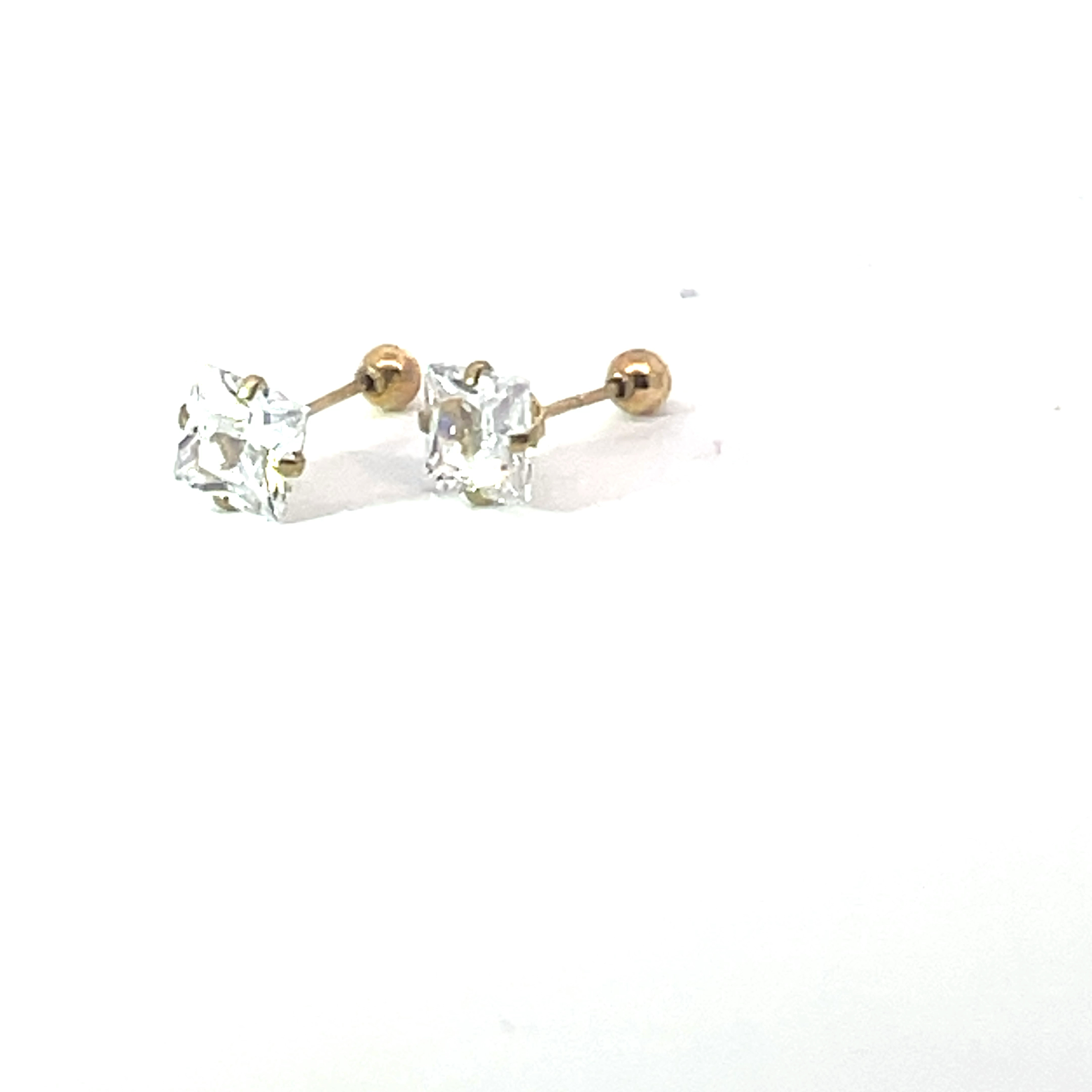Broquel oro 10k Sin bisel piedra cuadrada blanca 4mm - Imagen 3