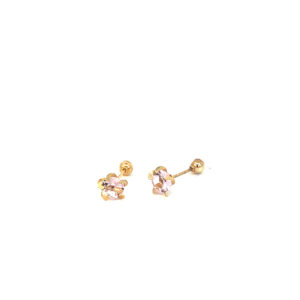 Broquel de oro 10k Flor con piedra rosa 4mm