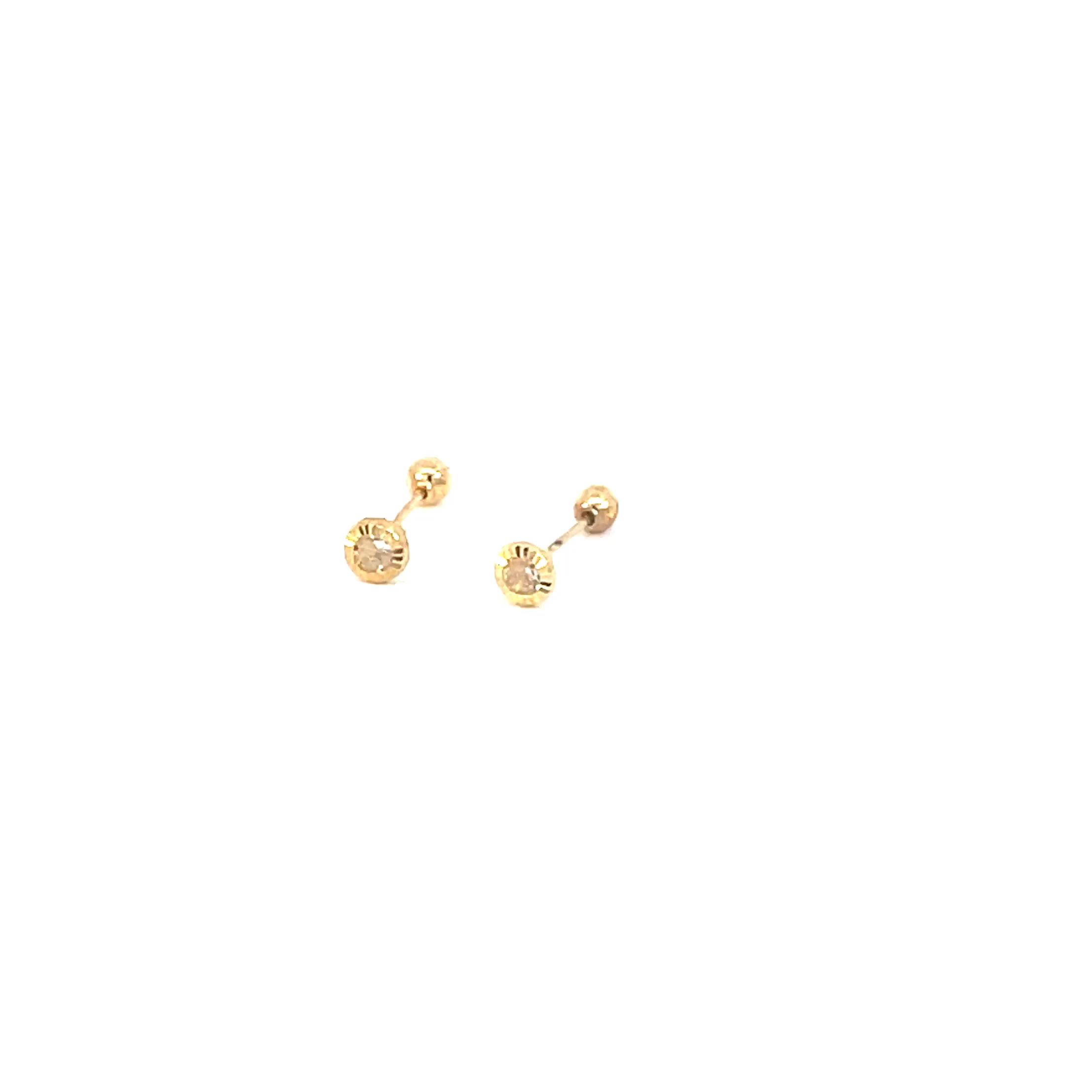 Broquel de oro 10k Bisel diamantado con piedra redonda blanca 2mm - Imagen 2
