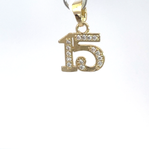 Dije de oro 10k Número 15 con piedras