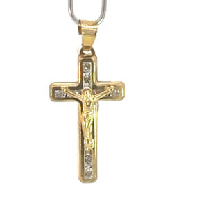 Dije de oro 10k Cruz con cristo y piedras