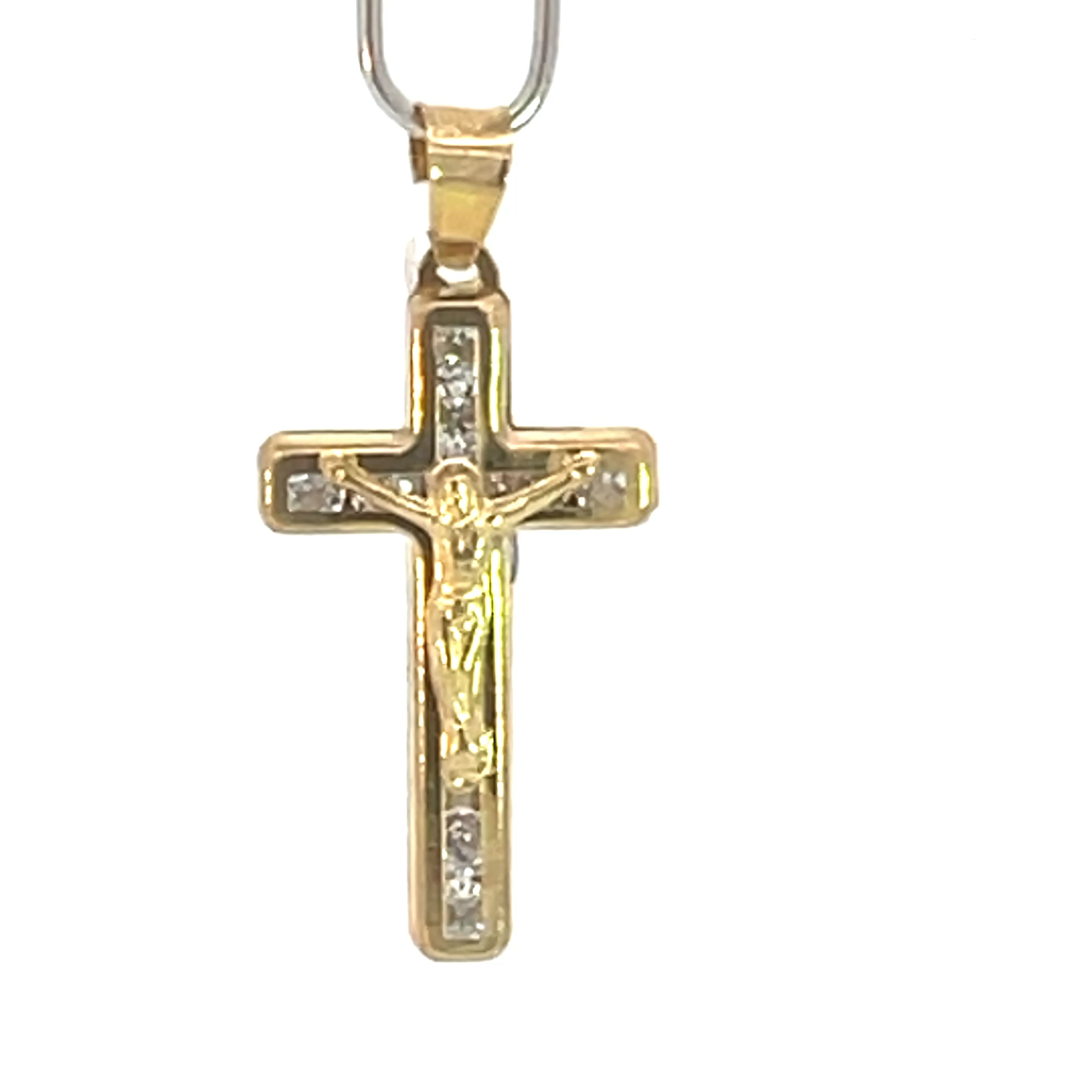 Dije de oro 10k Cruz con cristo y piedras
