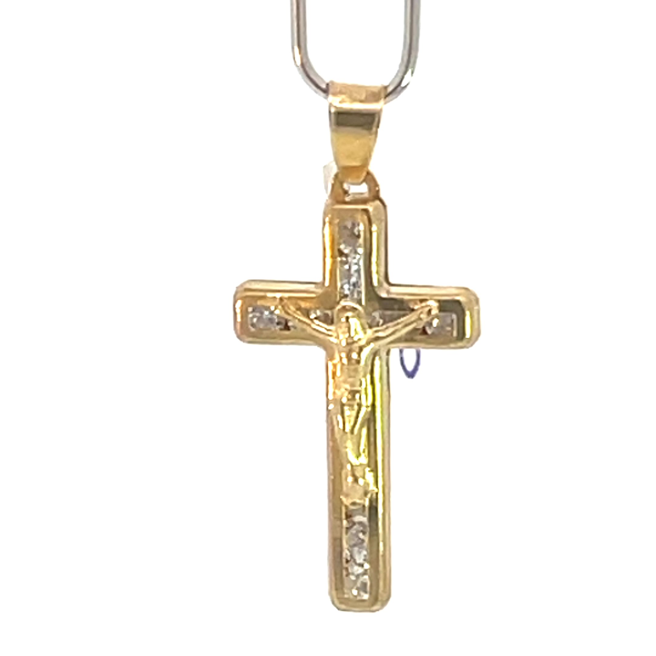 Dije de oro 10k Cruz con cristo y piedras - Imagen 3