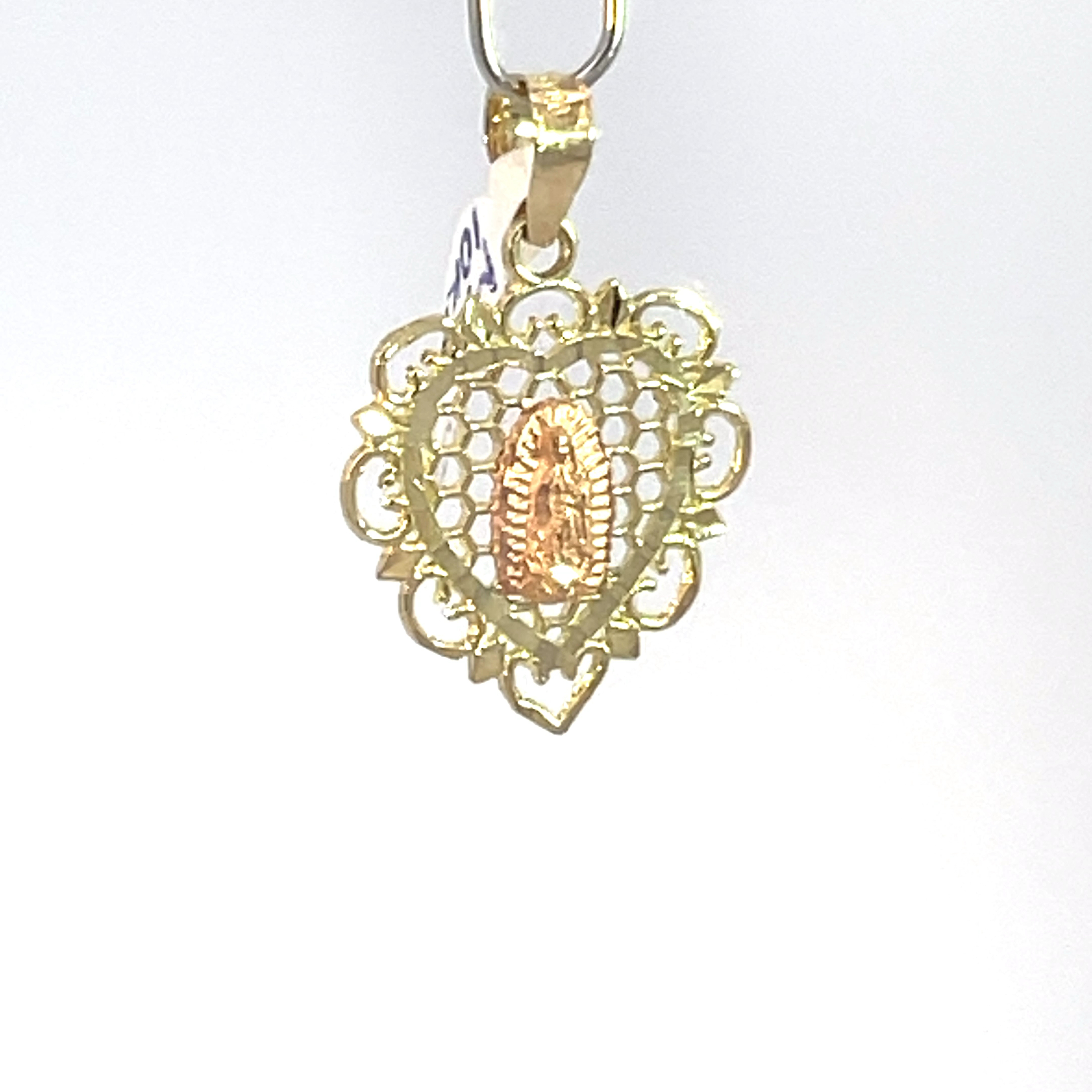 Dije de oro 10k Corazón calado con Virgen de Guadalupe - Imagen 2