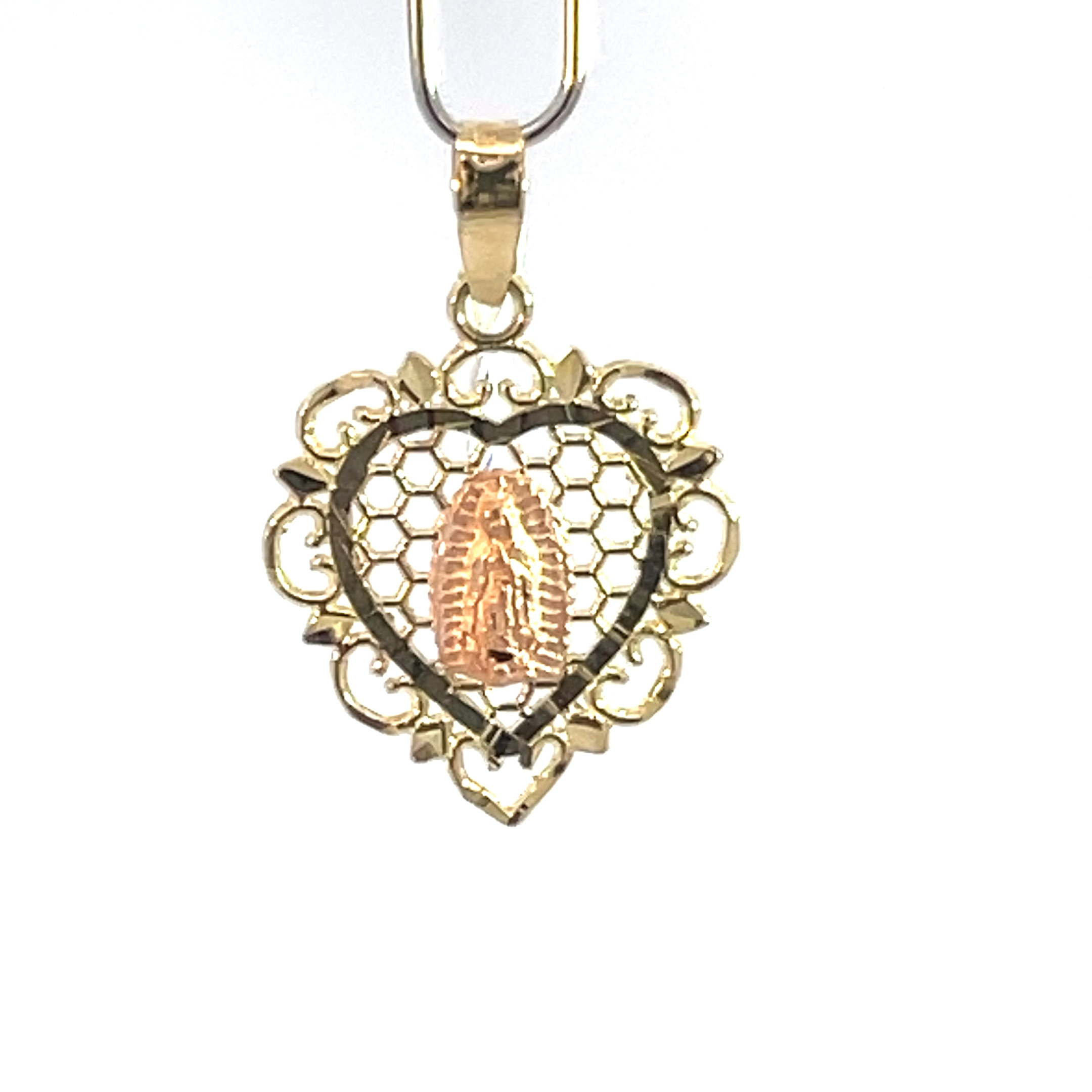Dije de oro 10k Corazón calado con Virgen de Guadalupe - Imagen 3