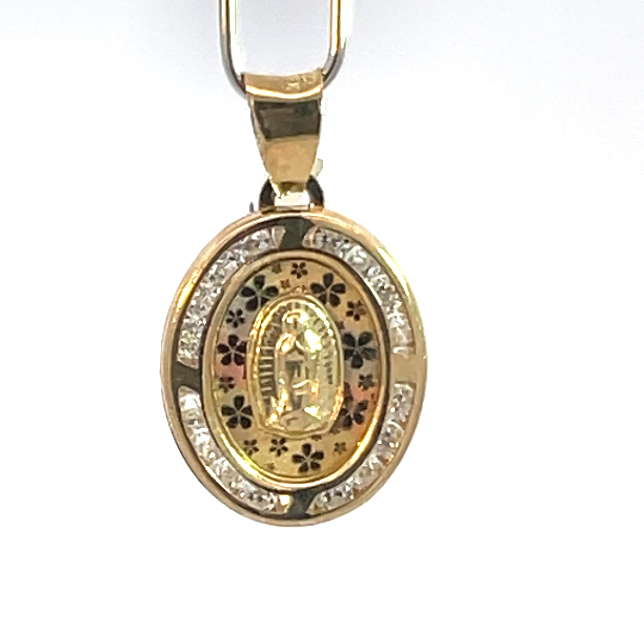 Dije de oro 10k Medalla Virgen de Guadalupe con piedras