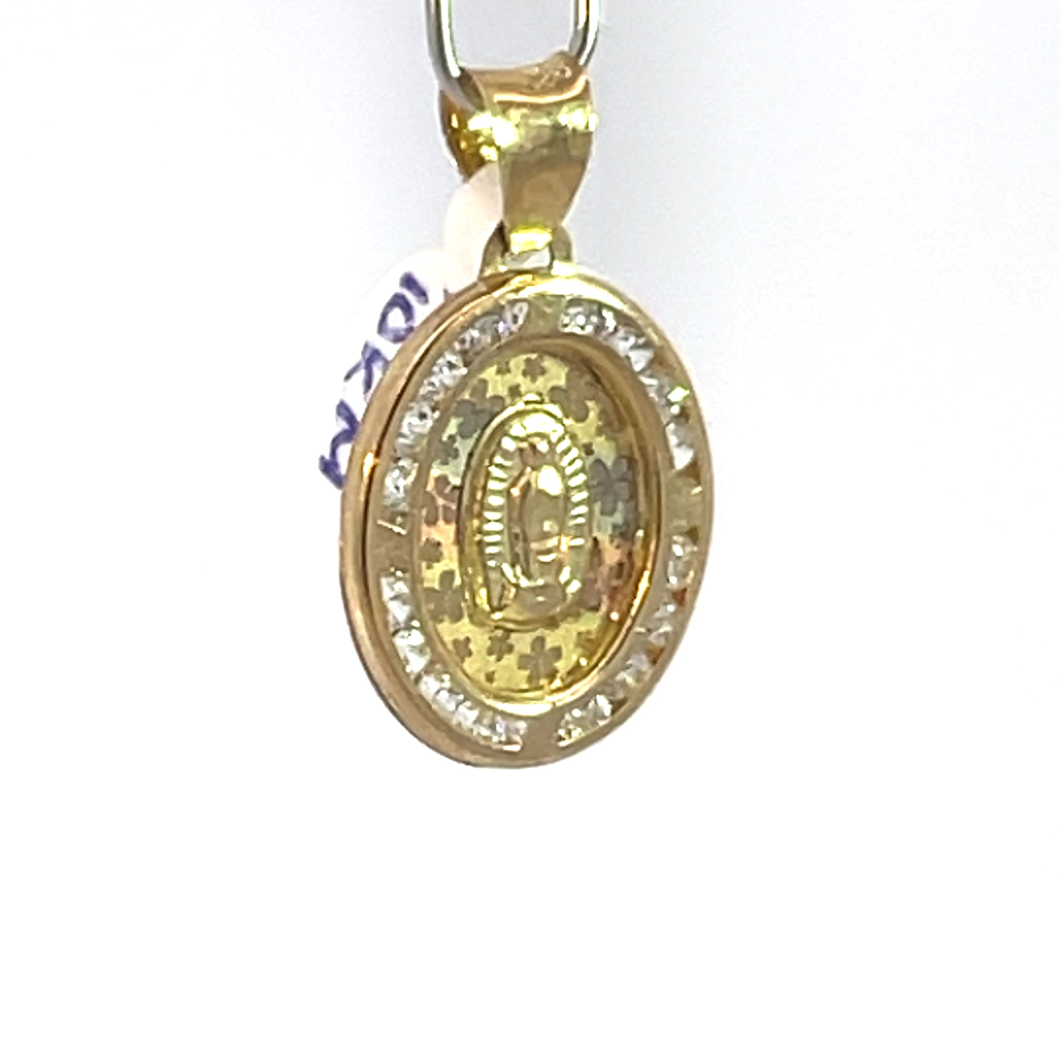 Dije de oro 10k Medalla Virgen de Guadalupe con piedras - Imagen 2