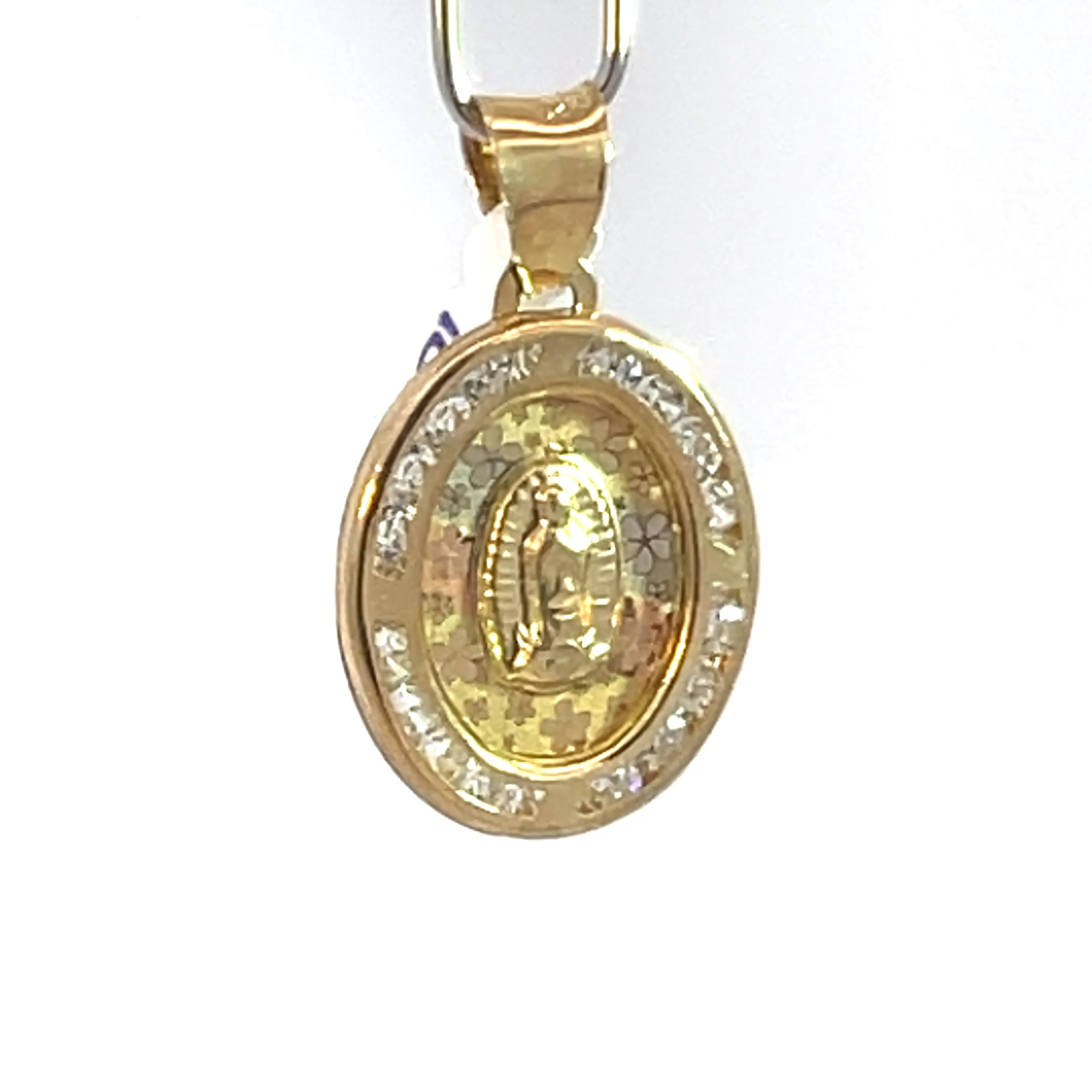 Dije de oro 10k Medalla Virgen de Guadalupe con piedras - Imagen 3