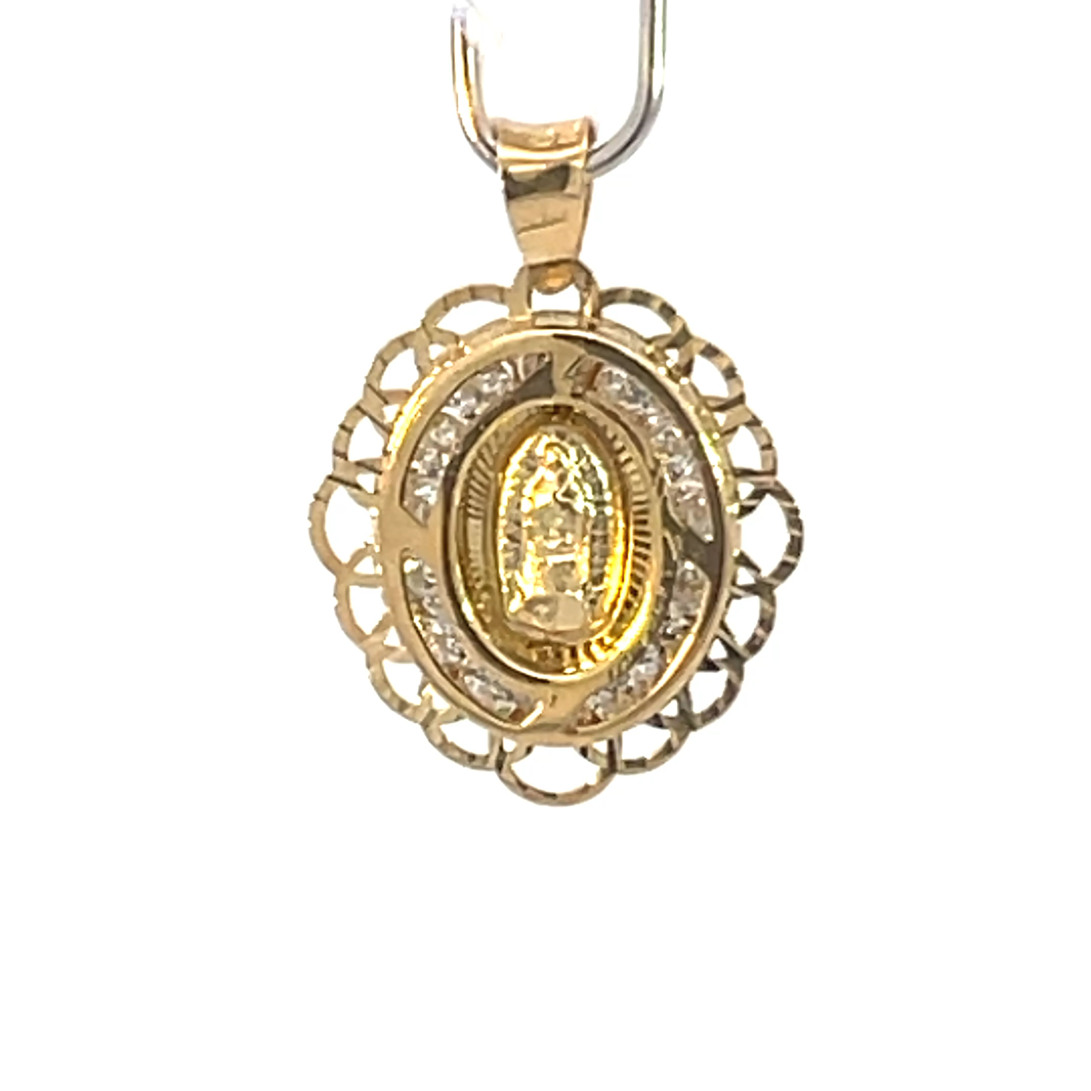 Dije de oro 10k Medalla Virgen de Guadalupe con piedras - Imagen 2