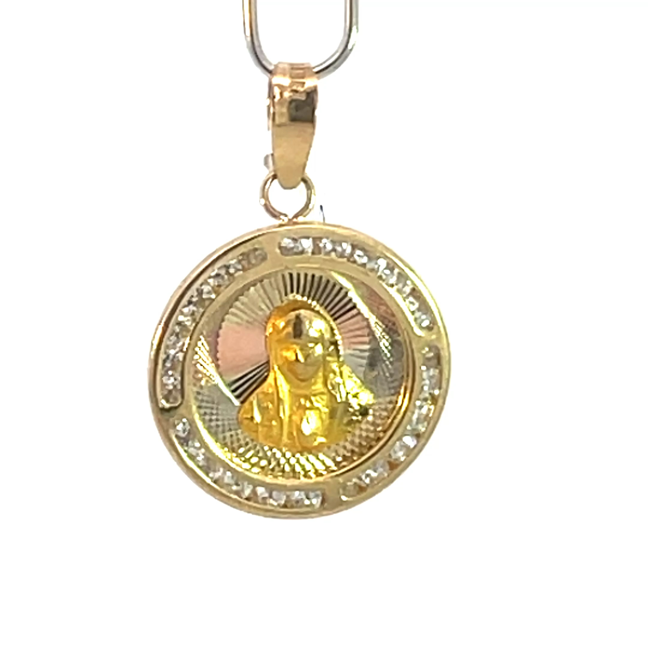 Dije de oro 10k Medalla Virgen de Guadalupe con piedras