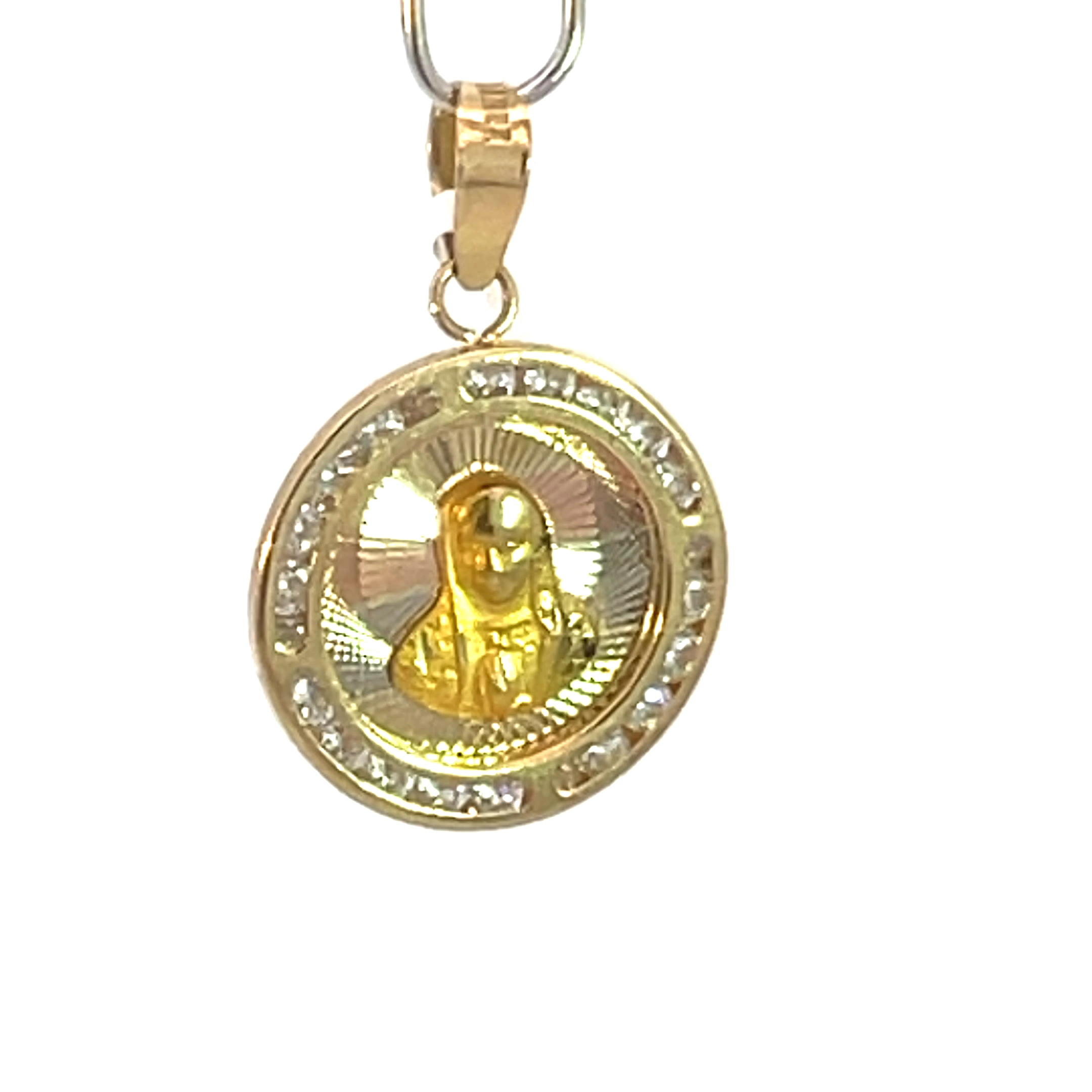 Dije de oro 10k Medalla Virgen de Guadalupe con piedras - Imagen 2