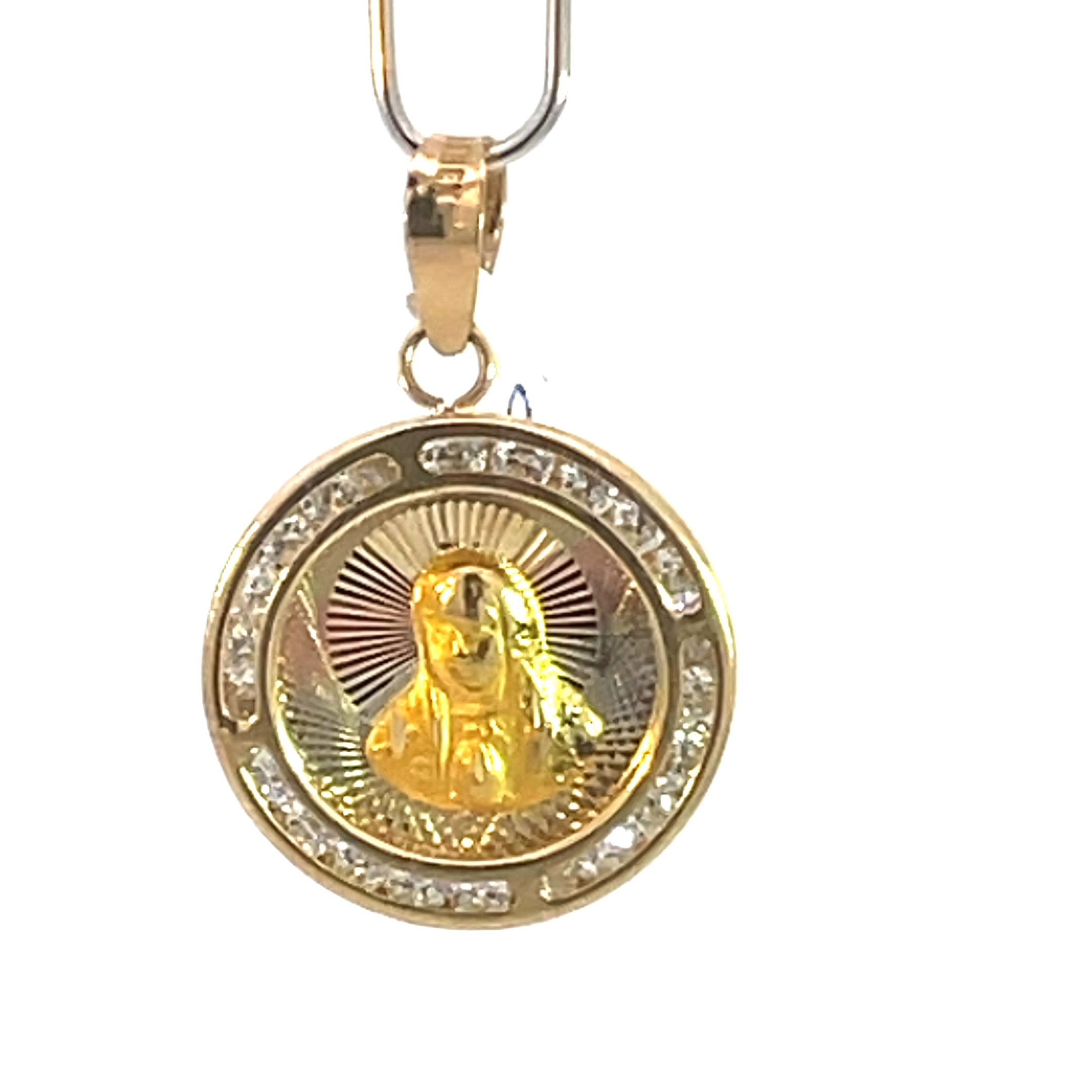 Dije de oro 10k Medalla Virgen de Guadalupe con piedras - Imagen 3