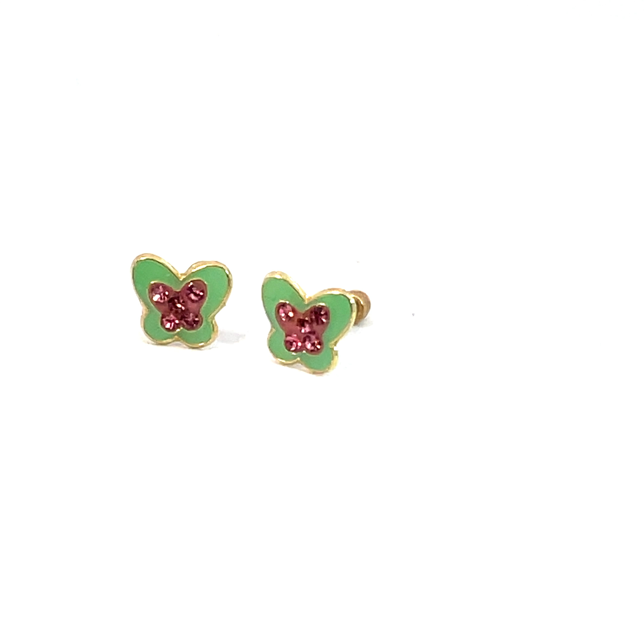 Broquel de oro 10k Mariposa verde con piedras 5mm - Imagen 3