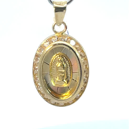 Dije de oro 10k Medalla Virgen de Guadalupe con piedras - Imagen 3