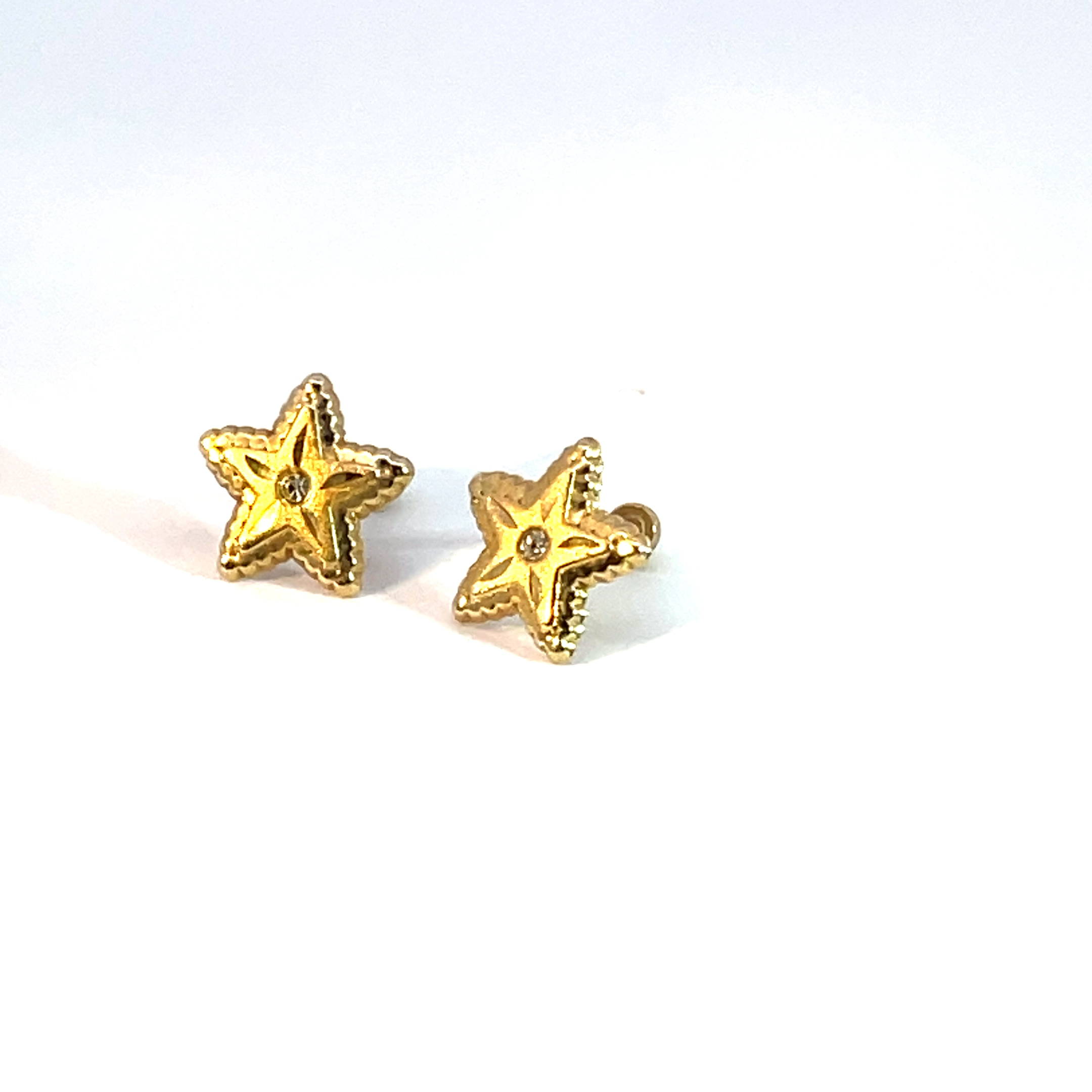 Broquel de oro 10k Estrella con piedra 8mm - Imagen 3