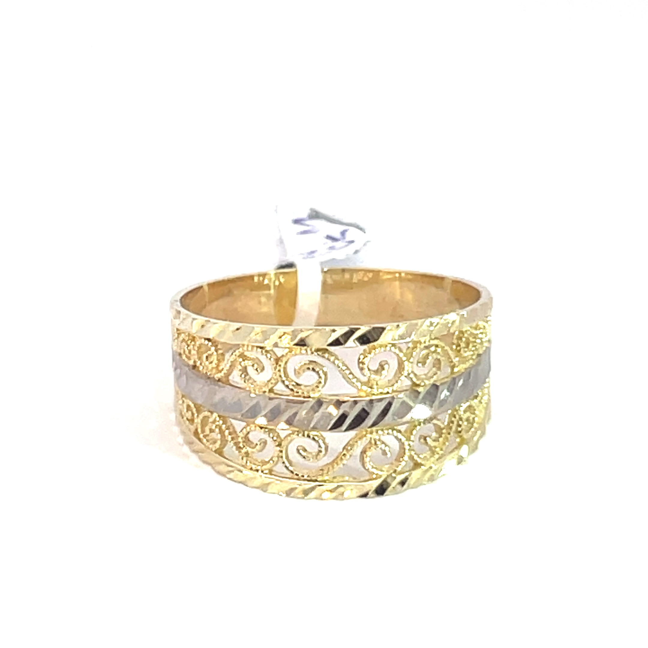 Anillo de oro 10k Bicolor con filigrana y acabado diamantado - Imagen 2