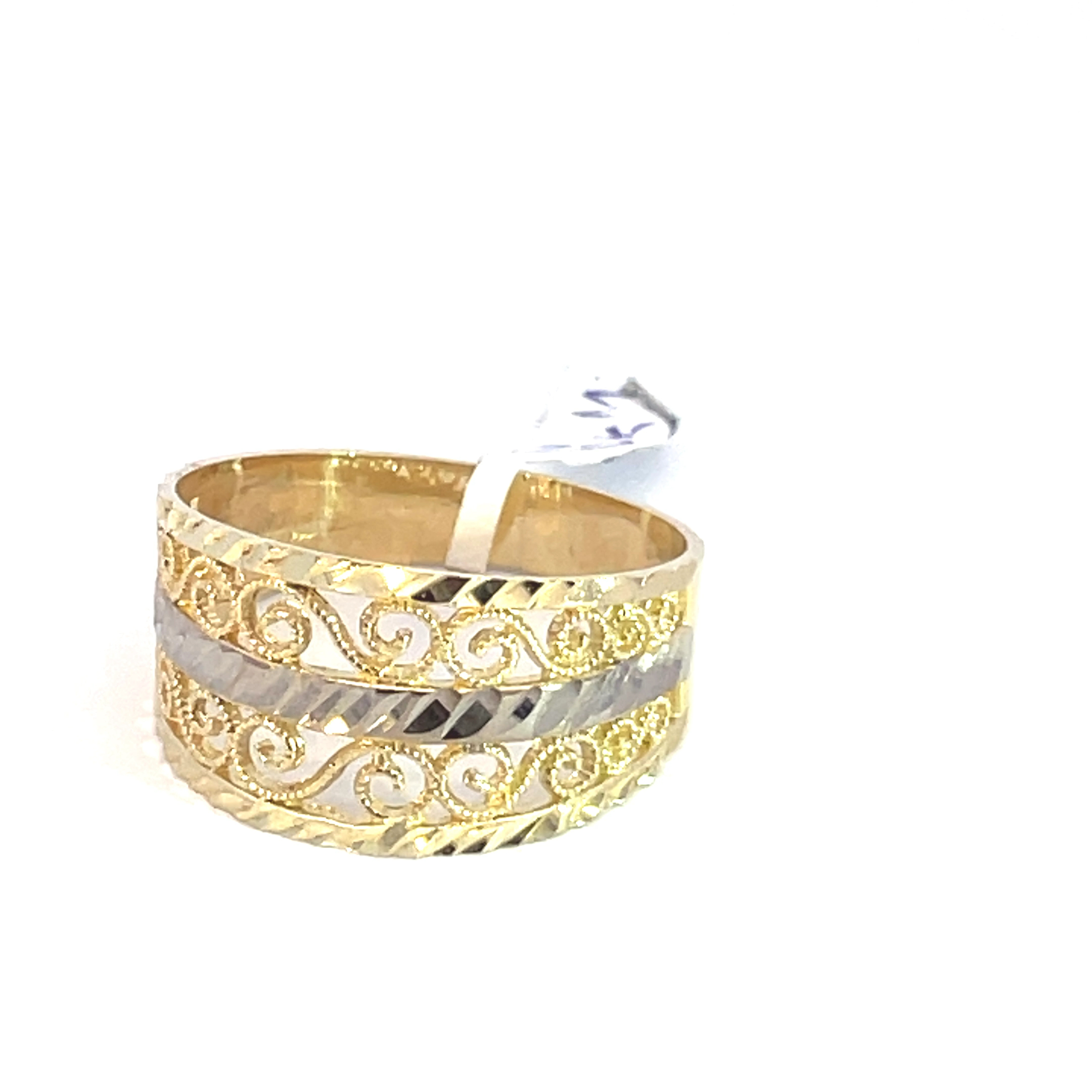 Anillo de oro 10k Bicolor con filigrana y acabado diamantado - Imagen 3