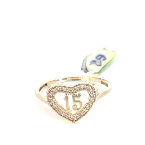 Anillo de oro 10k Corazón calado XV con piedras