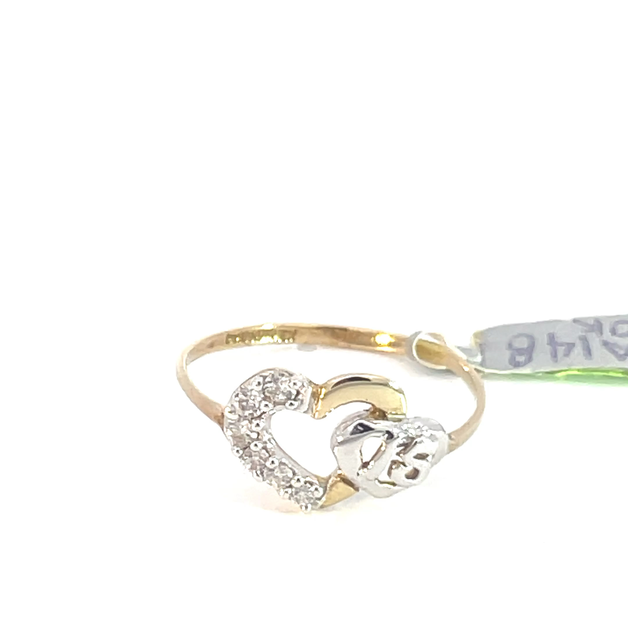 Anillo de oro 10k Dúo de corazones 15 con piedras