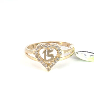 Anillo de oro 10k Corazón calado 15 con piedras